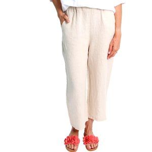 100% Linen, Cream/Tan/Beige, Beachy Wide Leg, Flowy Mom Pants - Size Medium